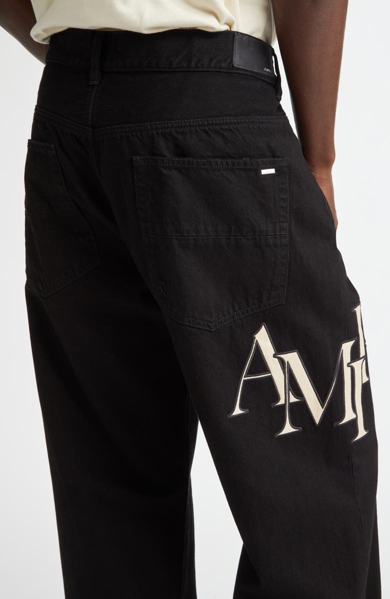 AMIRI Staggered Logo Nonstretch Denim Straight Leg Jeans, Alternate, color, Black Od