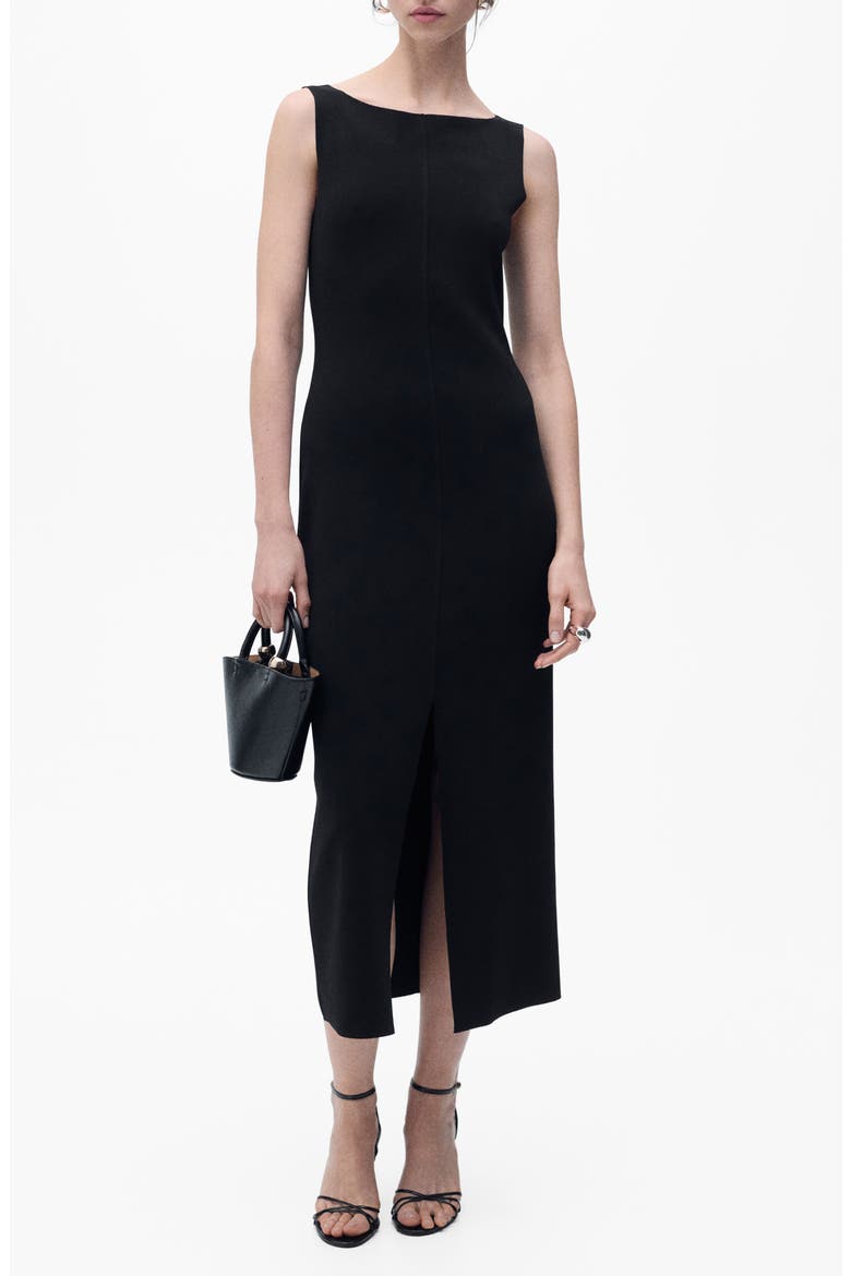Bateau Neck Sleeveless Maxi Dress, Main, color, BLACK