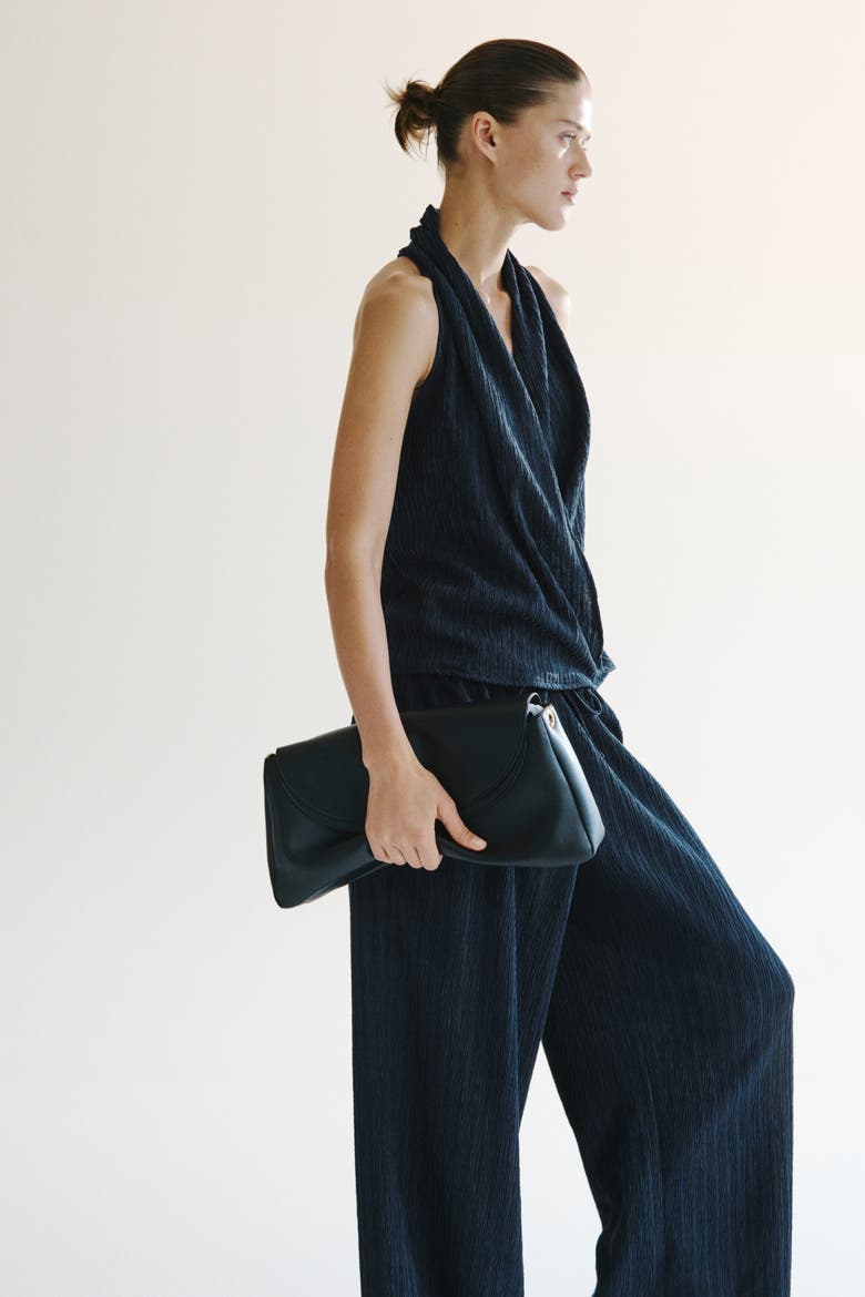 Crinkled Drawstring Trousers, Alternate, color, Navy blue