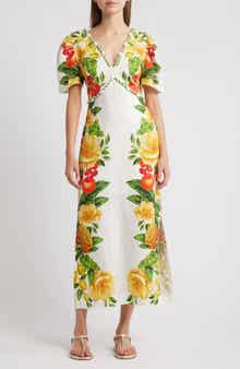 Picnic Flowers Linen Maxi Dress
