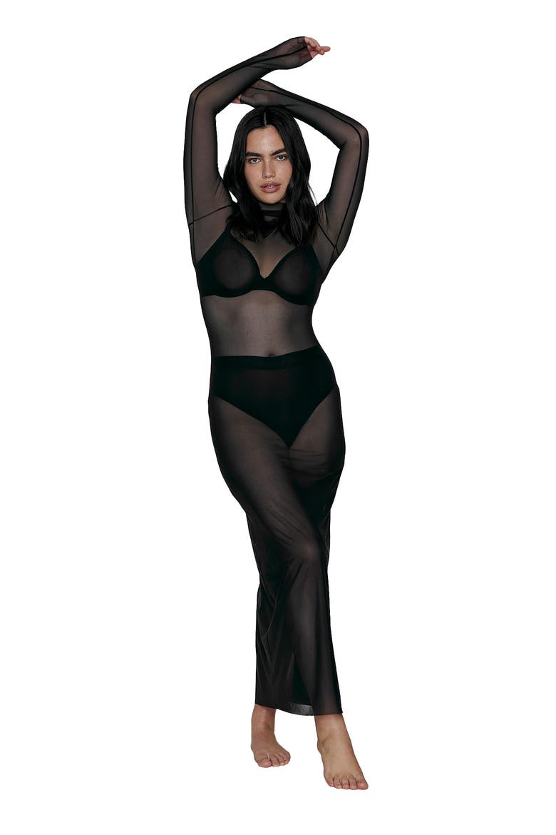 The Mockneck Dress, Main, color, BLACK