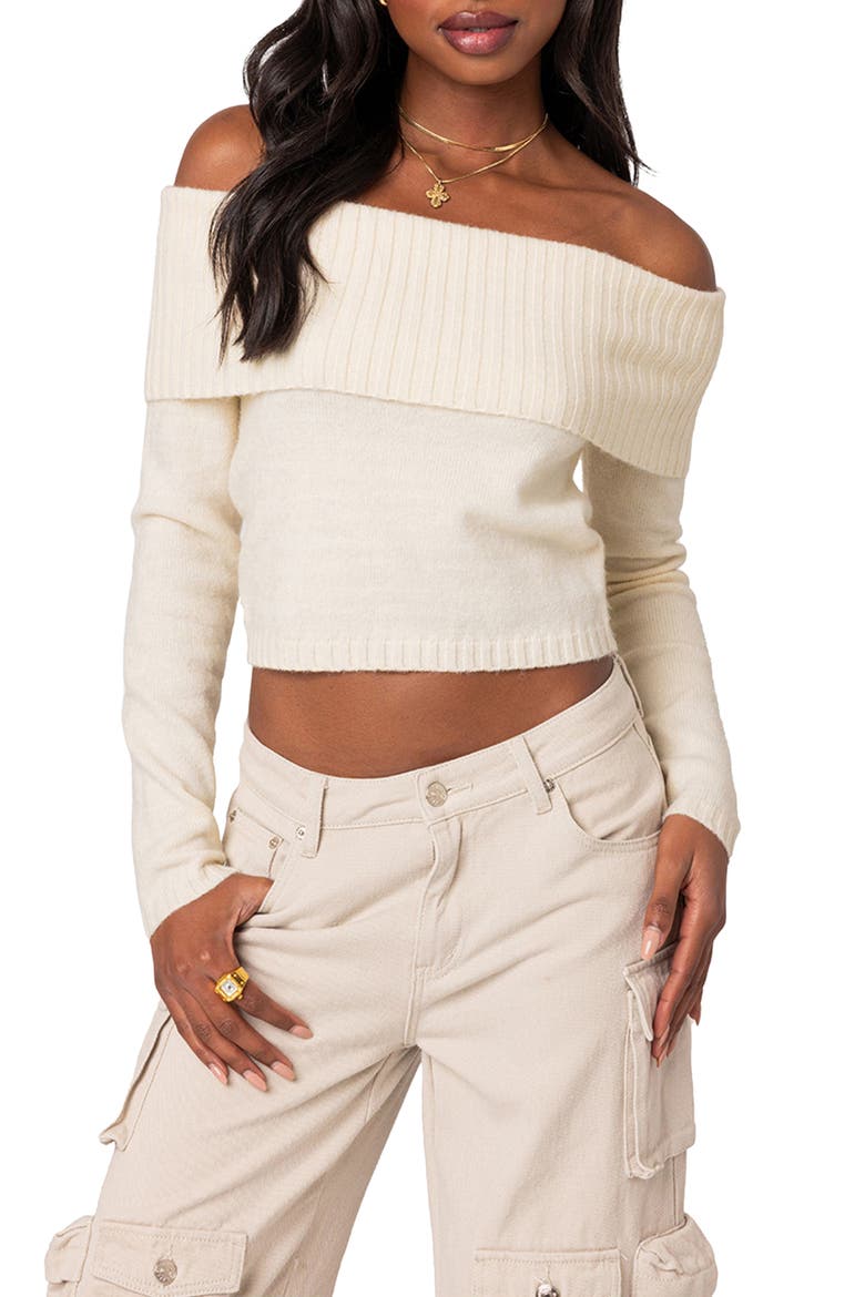 Tamara Foldover Off the Shoulder Sweater, Main, color, CREAM