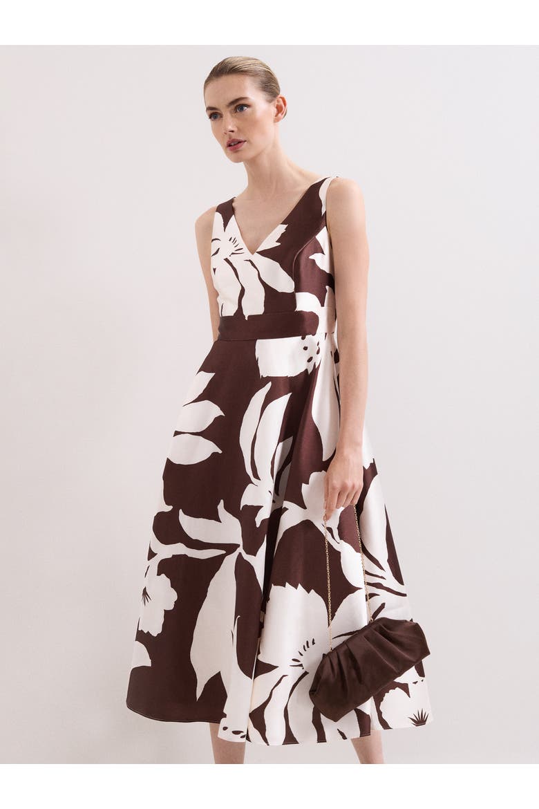 Delicia V-Neck Print Dress, Alternate, color, Brown