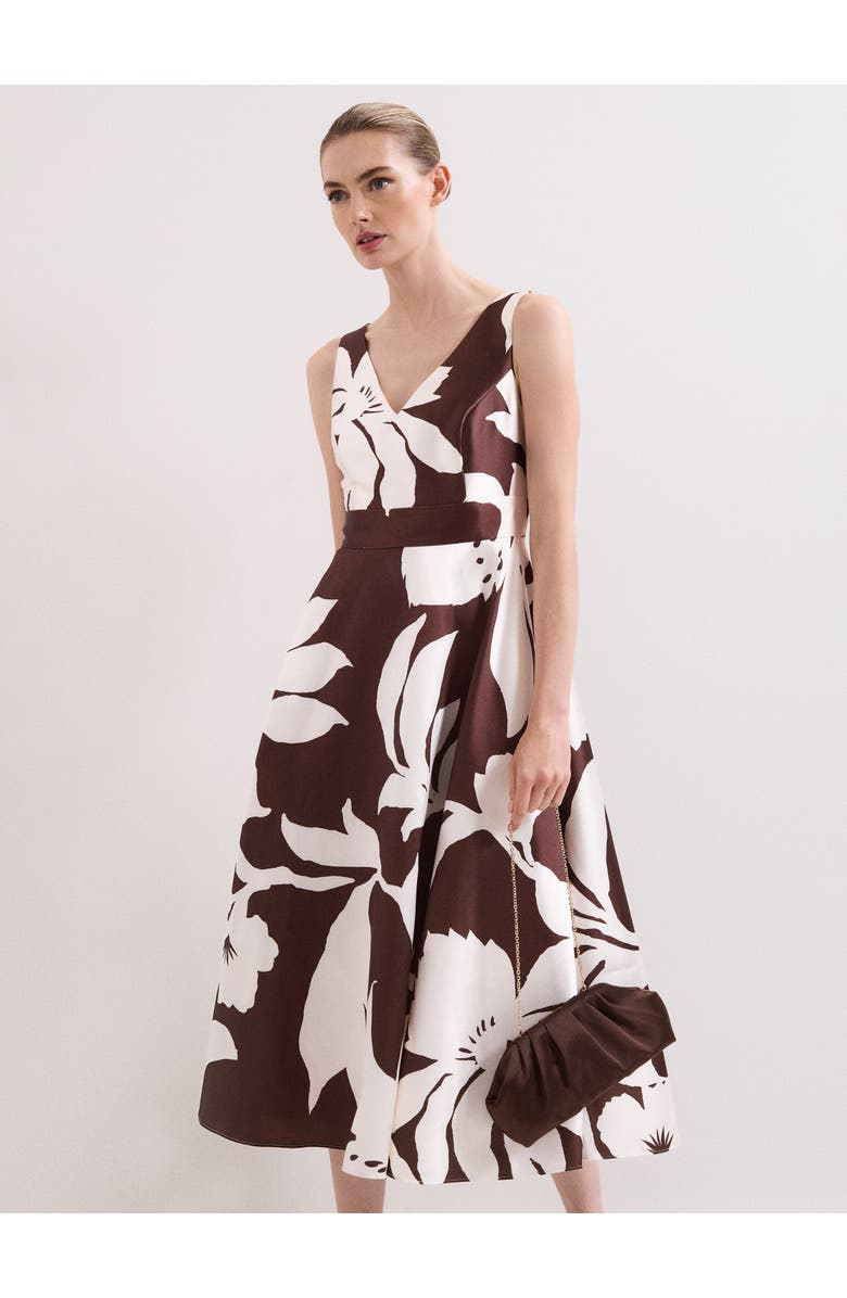 Phase Eight Delicia V-Neck Print Dress, Alternate, color, Brown