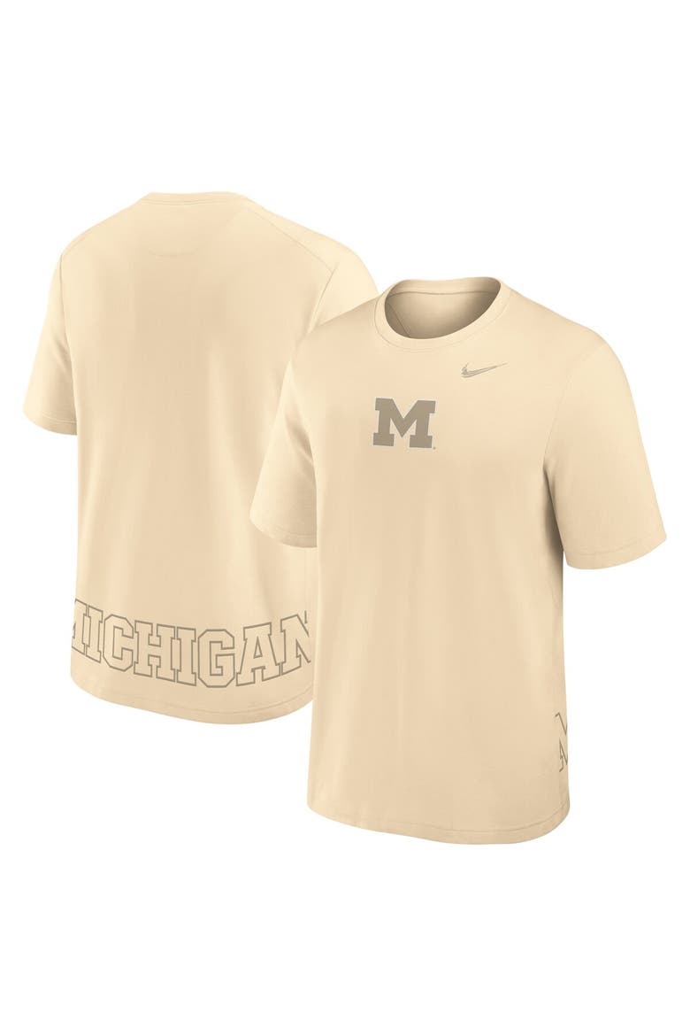 Men's Nike Cream Michigan Wolverines Primary Statement Two-Hit Performance T-Shirt, Main, color, Cream
