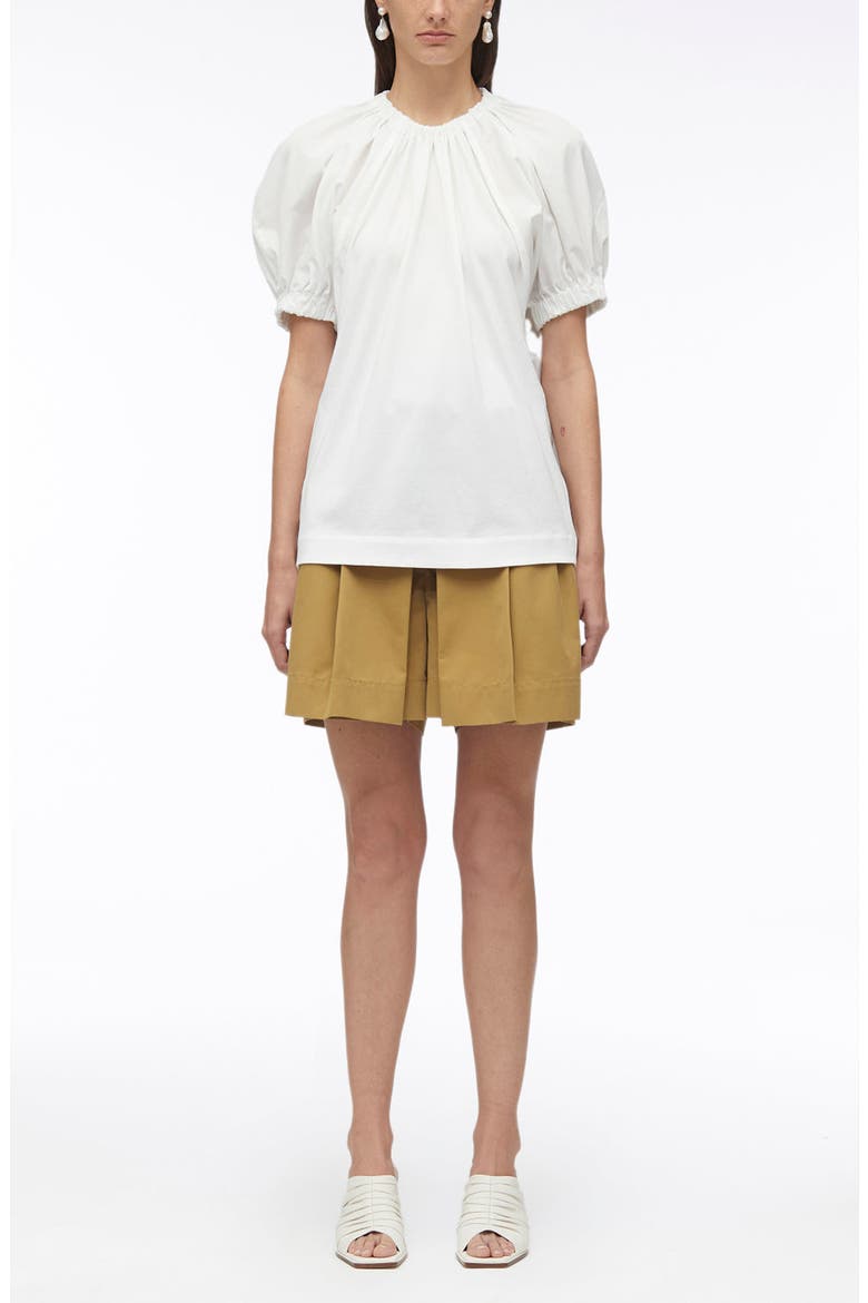 Shirred Puff Sleeve Poplin Top, Alternate, color, WHITE