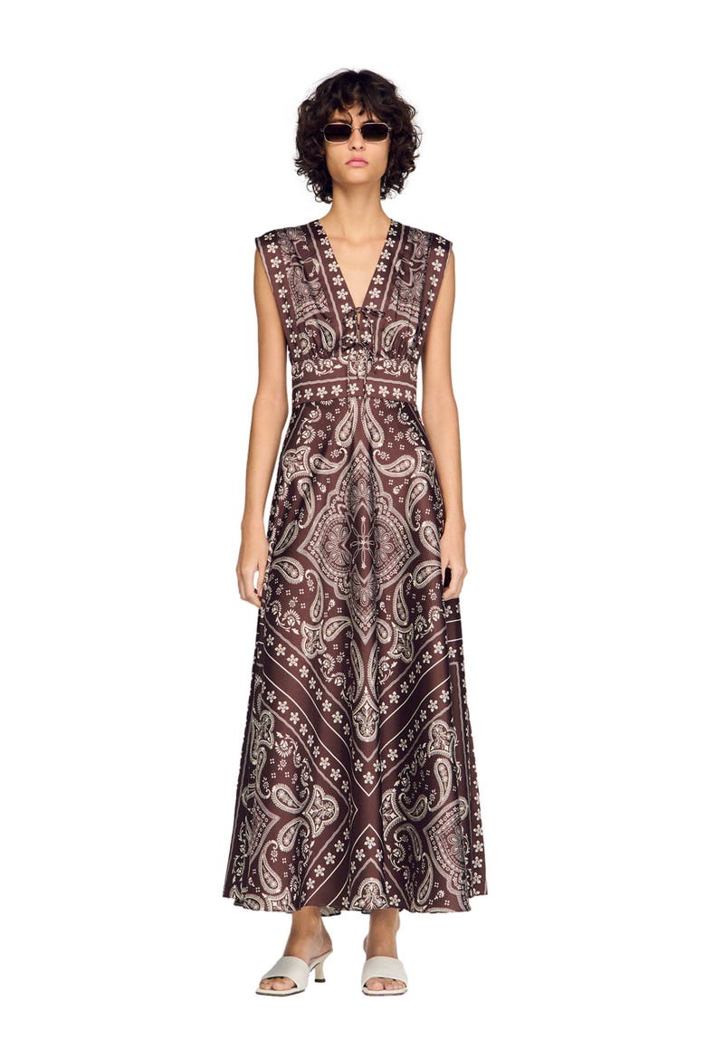 Bandana-print maxi dress, Alternate, color, Taupe / white