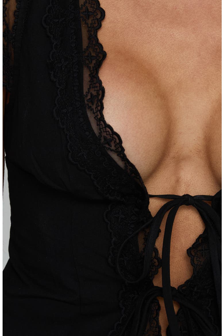 Kerena Lace Trim Tie Front Cotton Top, Alternate, color, BLACK