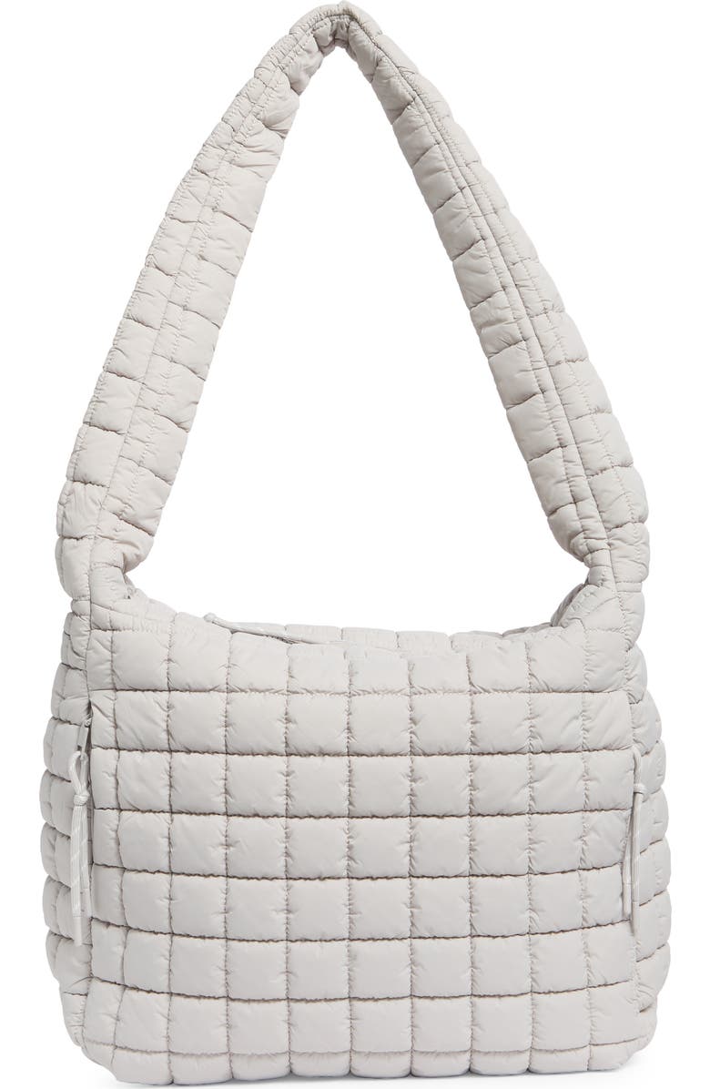 URBAN EXPRESSIONS HANDBAGS Square Quilt Nylon Hobo Bag, Main, color, Dove Grey