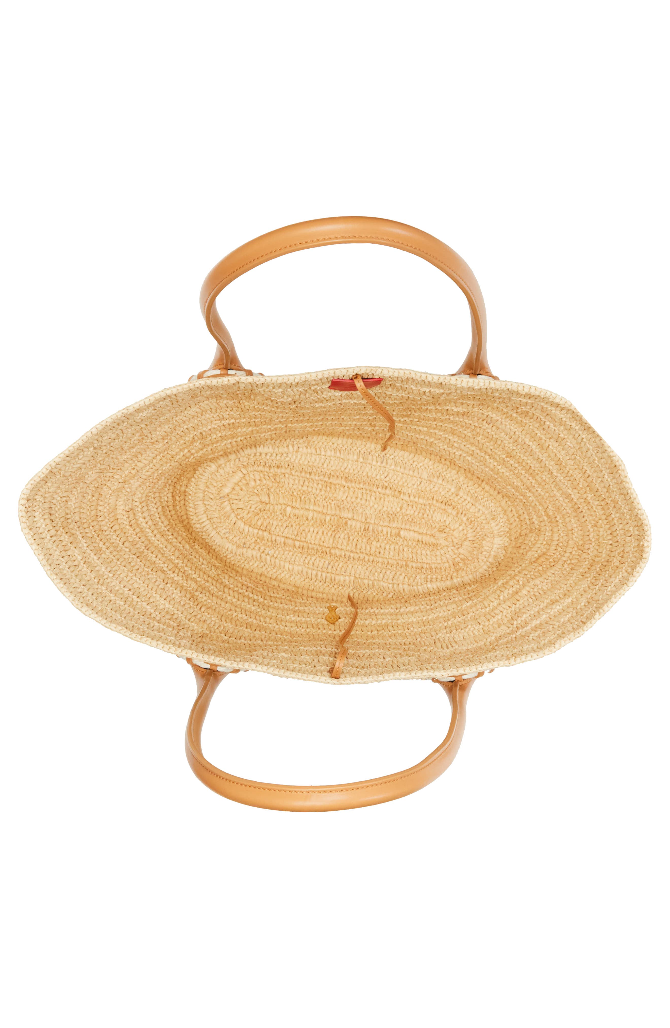 Large Woven Raffia Basket Tote, Alternate, color, 6370 NATURAL/ CUOIO