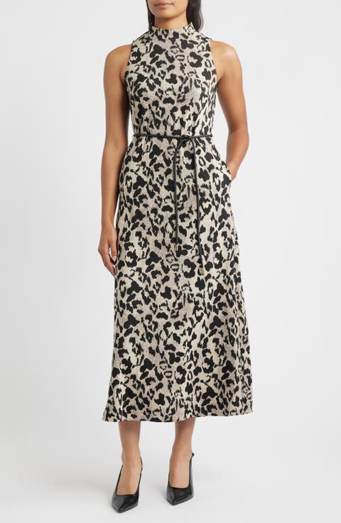 Leopard Print Mock Neck Dress