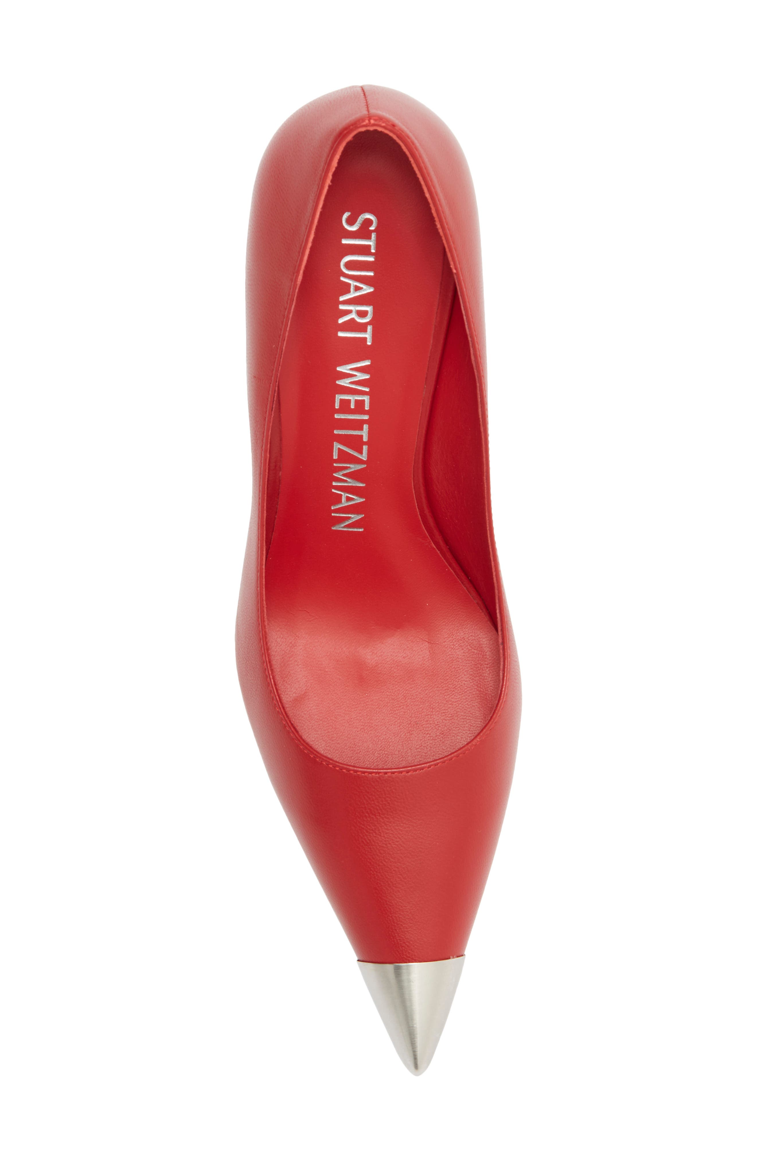 Stuart Weitzman Stuart Capsize Pointed Toe Pump, Alternate, color, Cherry/ Brushed Silver