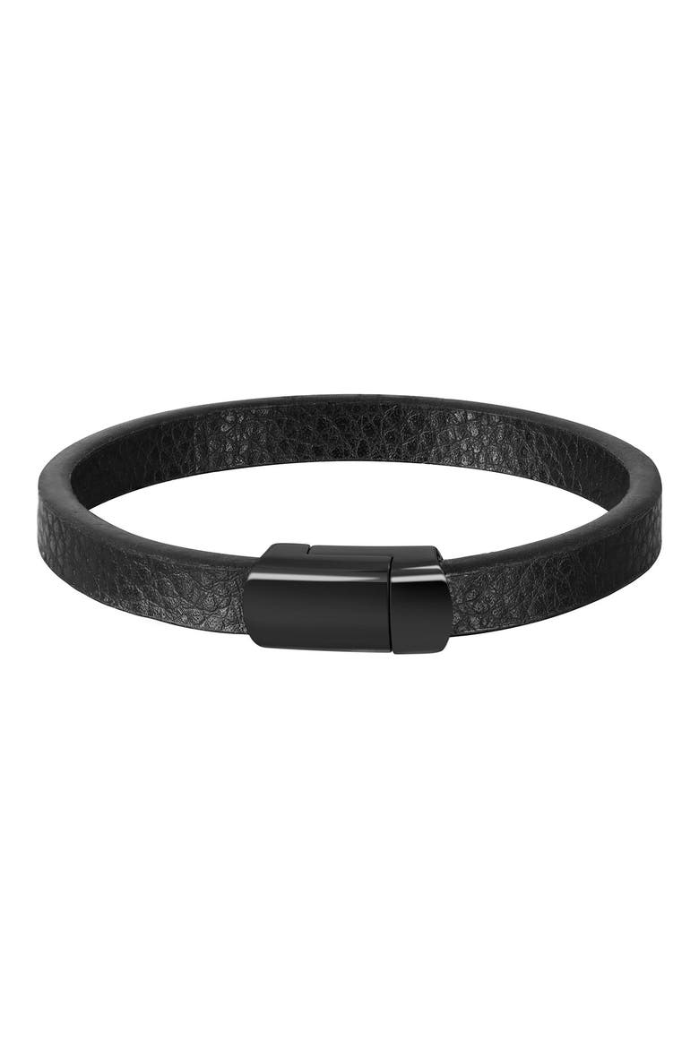 Men's Leather Bracelet, Alternate, color, BLACK
