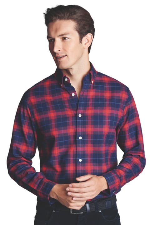 Slim Fit Button-Down Collar Brushed Flannel Check Shirt