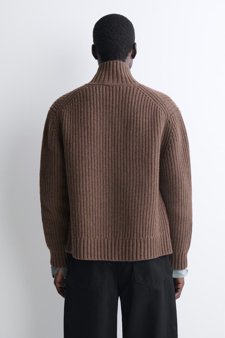 Mock-neck Knitted Wool Jacket, Alternate, color, BROWN