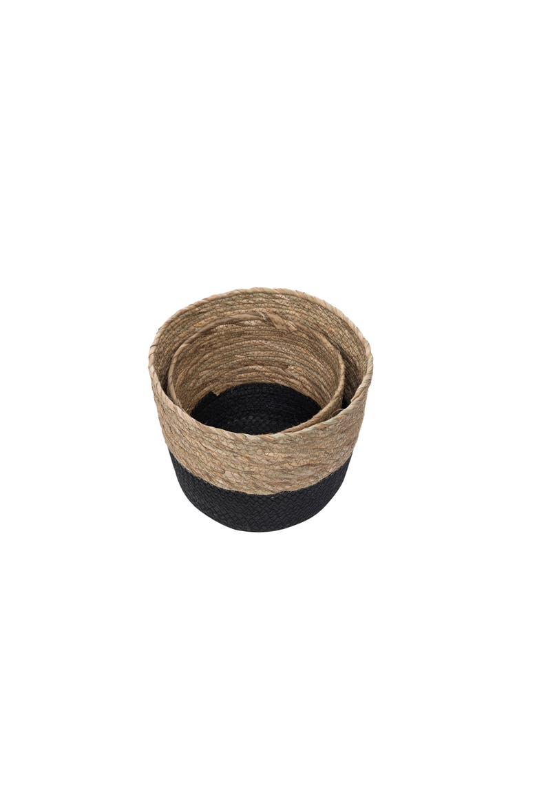 Set of 2 Large Black and Natural Cattail Decorative Storage Baskets, Alternate, color, Black