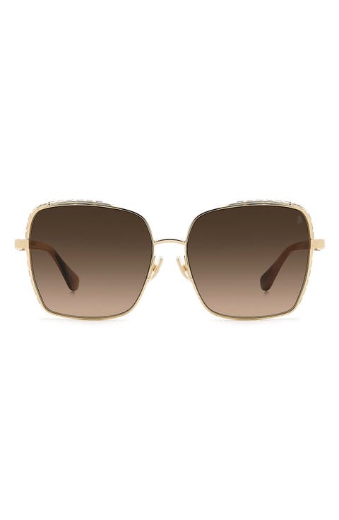 60mm Crystal Gradient Rectangular Sunglasses