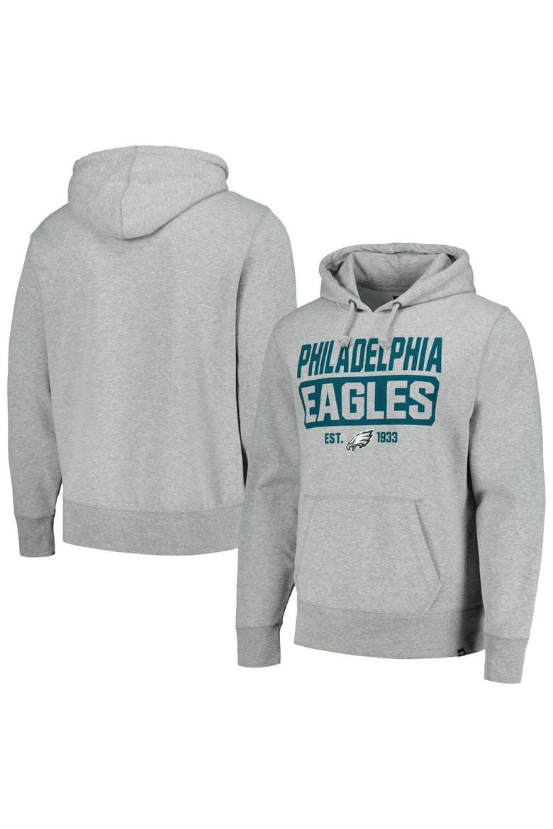 Men's '47 Heather Gray Philadelphia Eagles Box Out Headline Pullover Hoodie, Main, color, Heather Gray