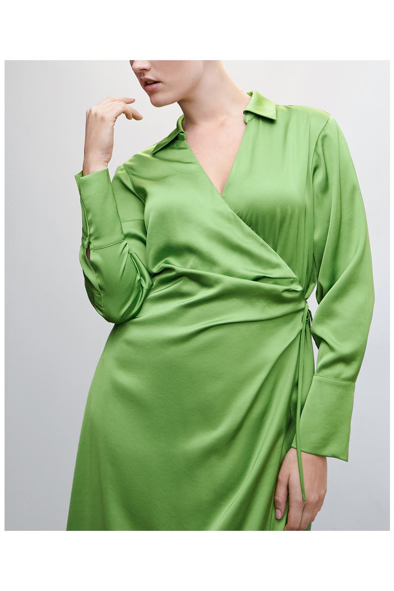 Long Sleeve Satin Wrap Shirtdress, Alternate, color, GREEN