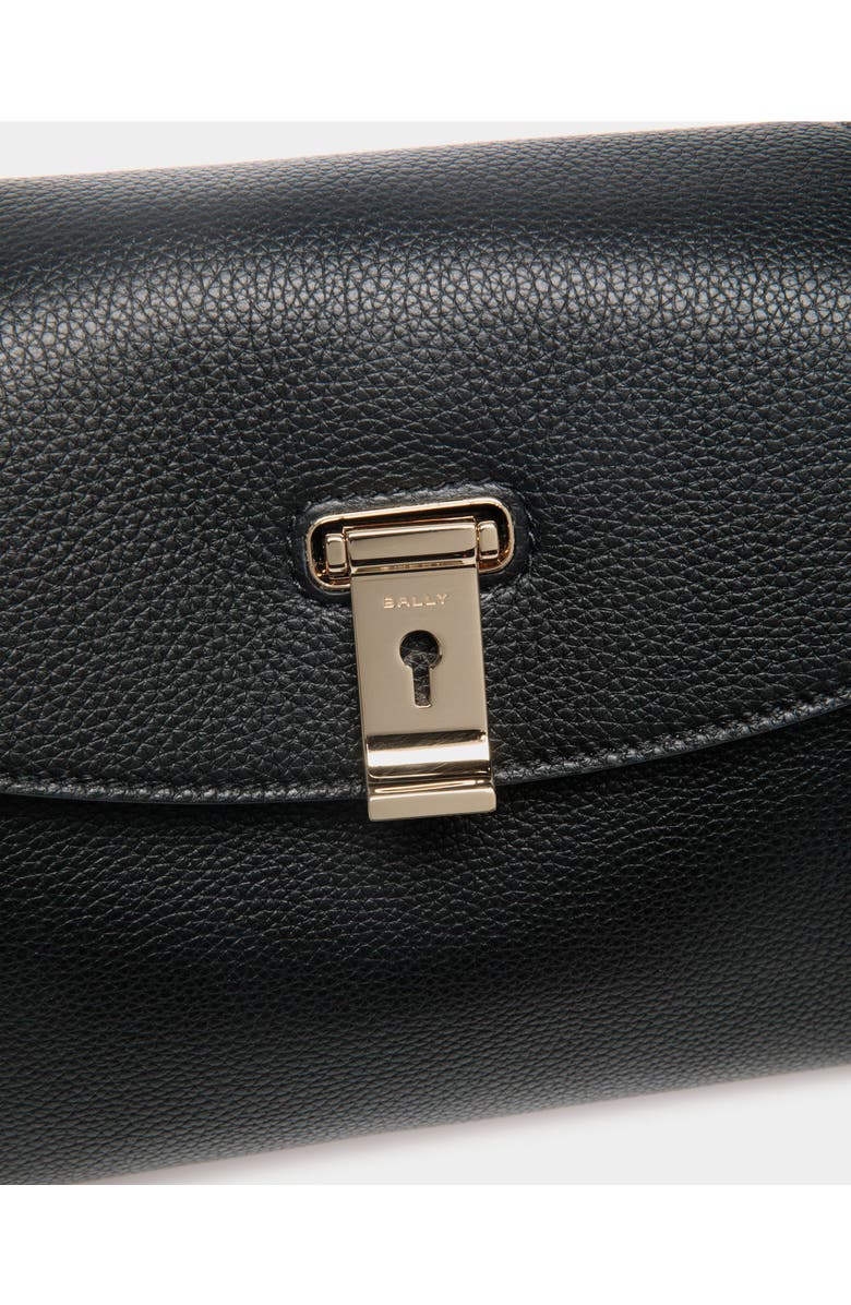 Bally Lock Me Small Top Handle Bag In Grained Leather, Alternate, color, Black