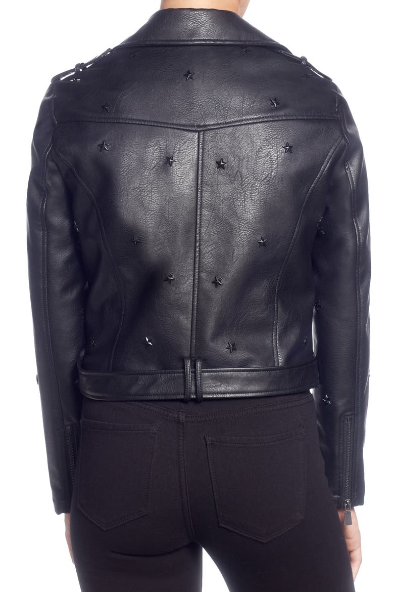 Star Stud Faux Leather Moto Jacket, Alternate, color, BLACK