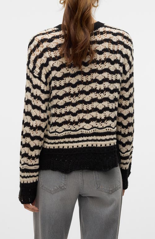 Vero Moda Kiwi Open Stitch Sweater In Black Detail W Birch