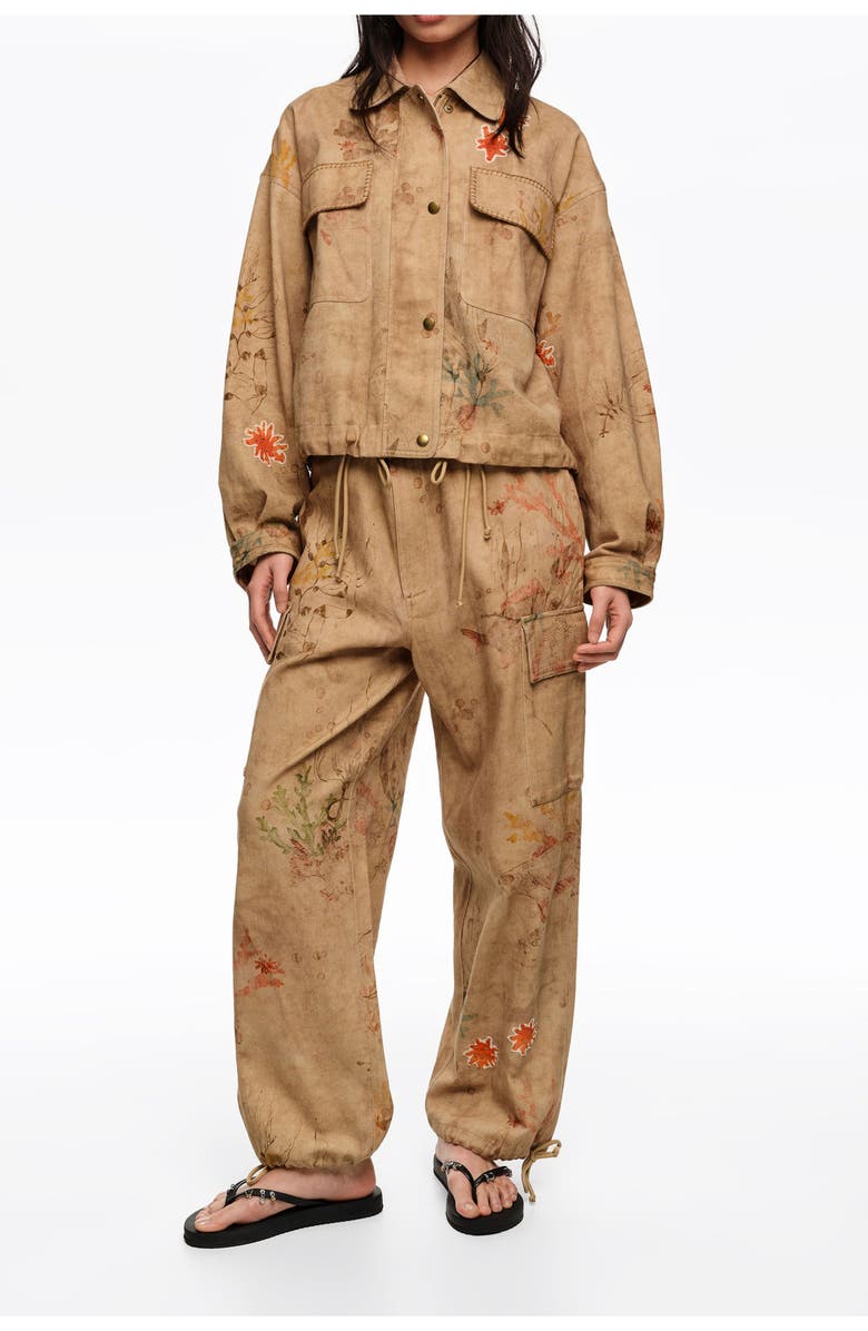 Bimba y Lola Cropped Jacket With Stitching And Patches, Main, color, Underwater Garden