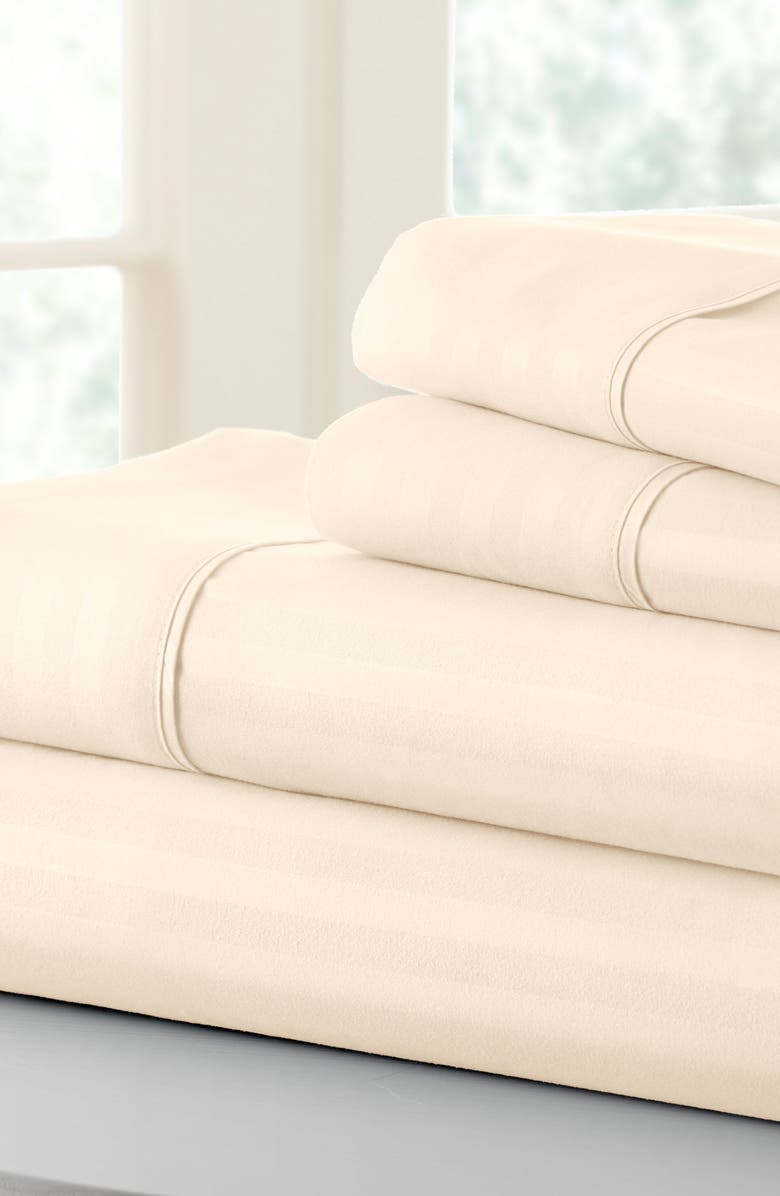 HOMESPUN Twin Hotel Collection Premium Ultra Soft 3-Piece Stripe Bed Sheet Set - Ivory, Alternate, color, Ivory