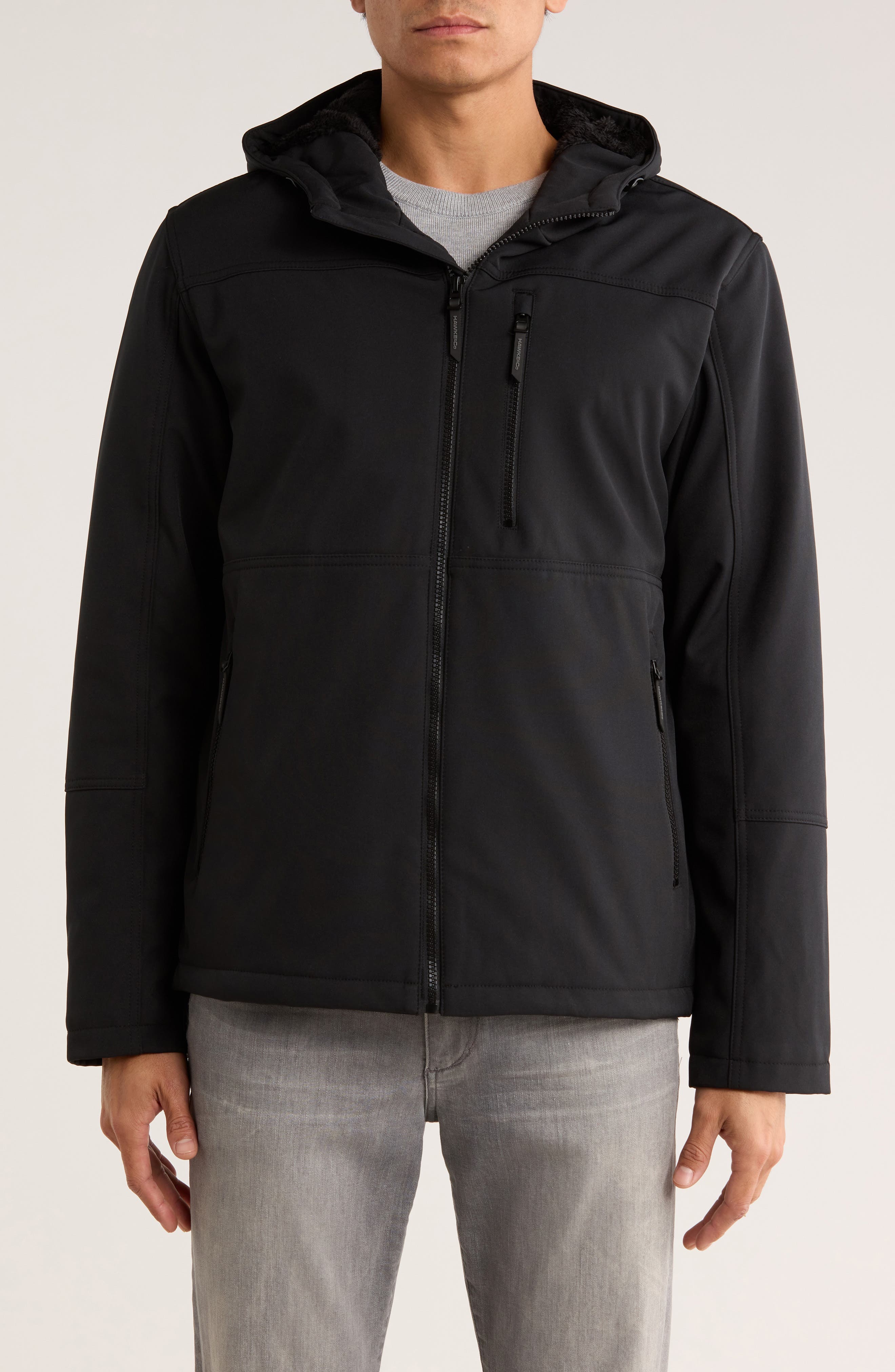 HAWKE & CO Waterproof Faux Shearling Lined Softshell Down Jacket