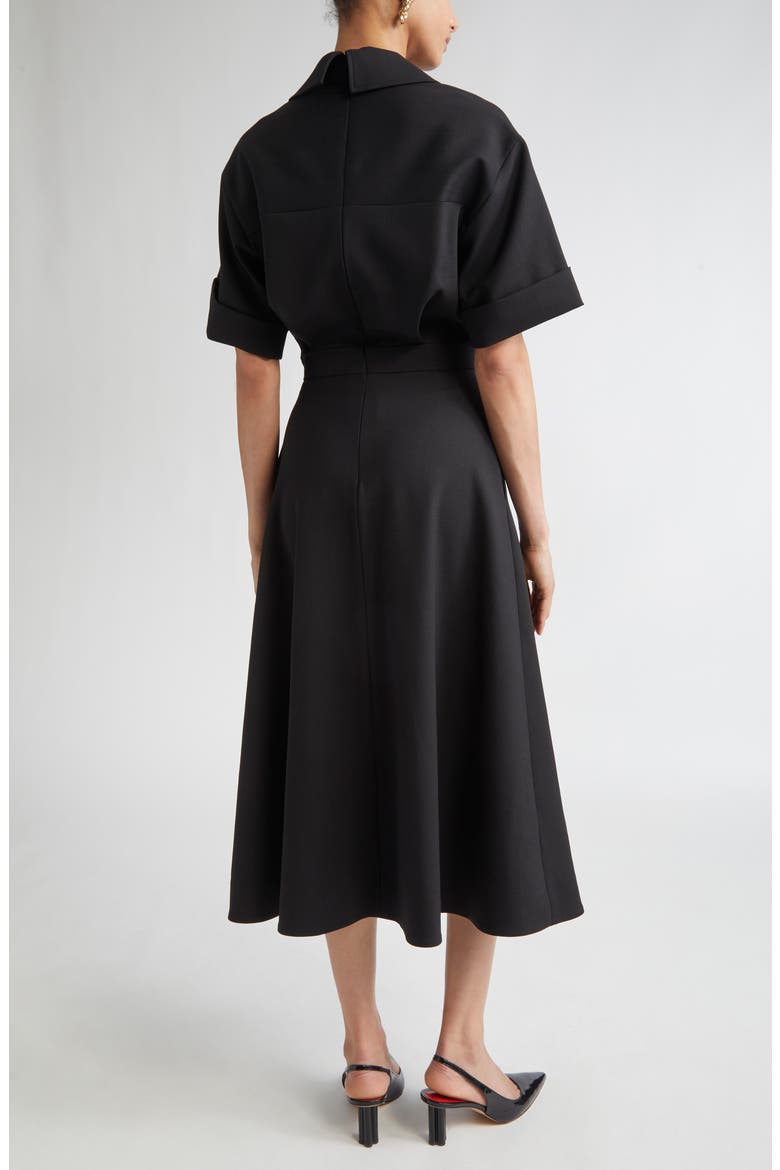 Stretch Virgin Wool Midi Dress, Alternate, color, BLACK