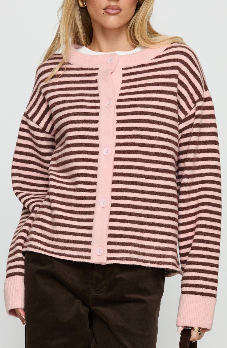 Princess Polly Darnelle Stripe Cardigan, Main, color, Pink Stripe