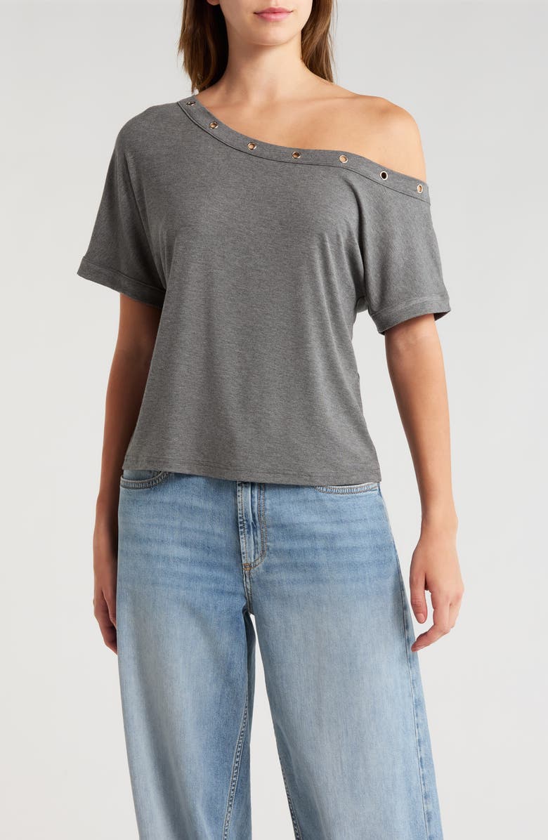 PacSun Moxie Grommet Detail One-Shoulder Top, Main, color, Gray
