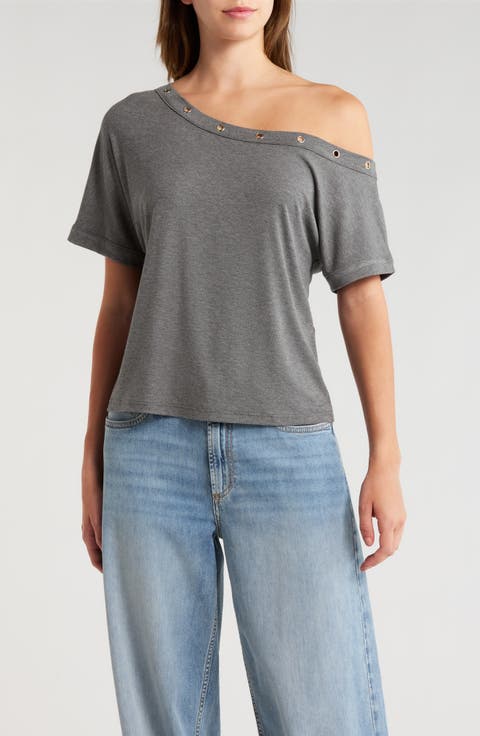 Moxie Grommet Detail One-Shoulder Top