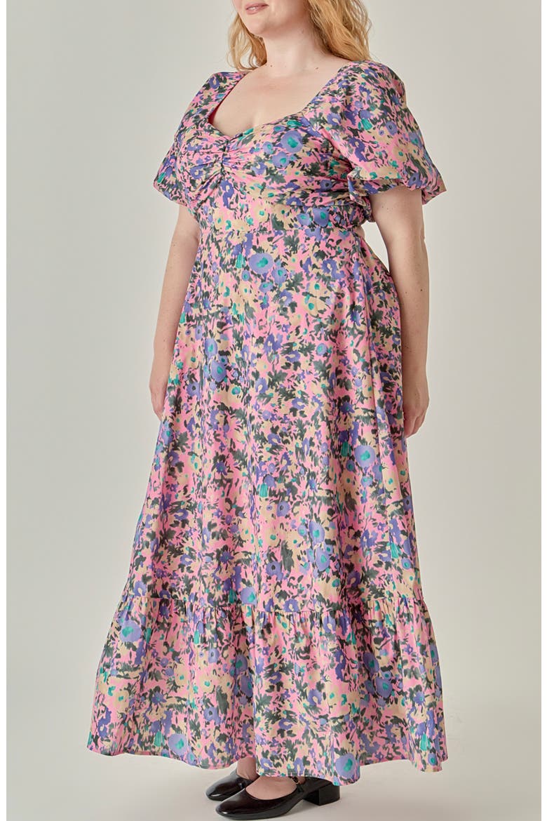 Floral Print Open Back Tie Maxi Dress, Alternate, color, PINK MULTI