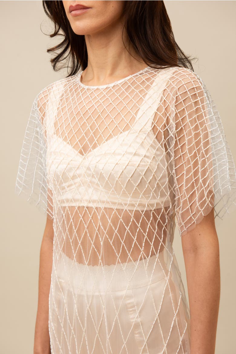Wraith Ornately Beaded Sheer Tulle Dress, Alternate, color, White