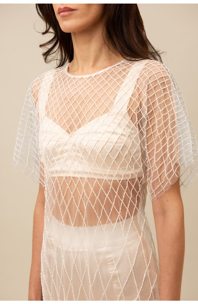 Contessa Mills Wraith Ornately Beaded Sheer Tulle Dress, Alternate, color, White