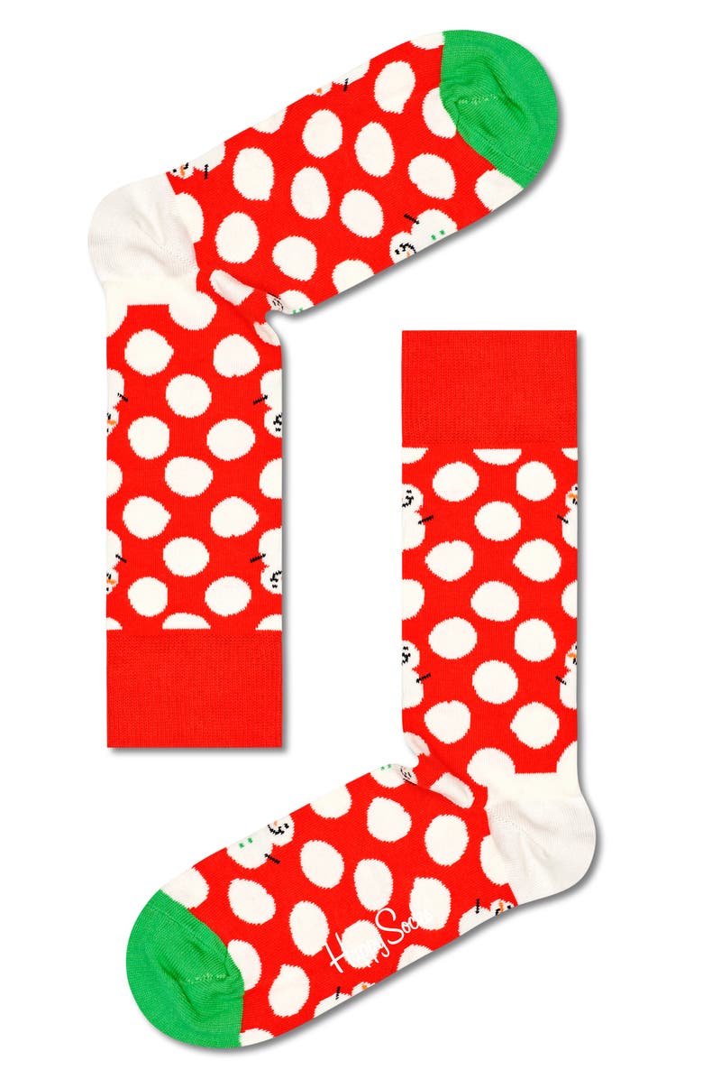 Happy Socks Assorted 2-Pack Big Dot Snowman Crew Socks Gift Set, Alternate, color, Red