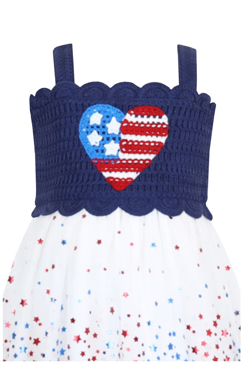Heart Flag Knit Bodice Mesh Skirt Dress, Alternate, color, BLUE MULTI