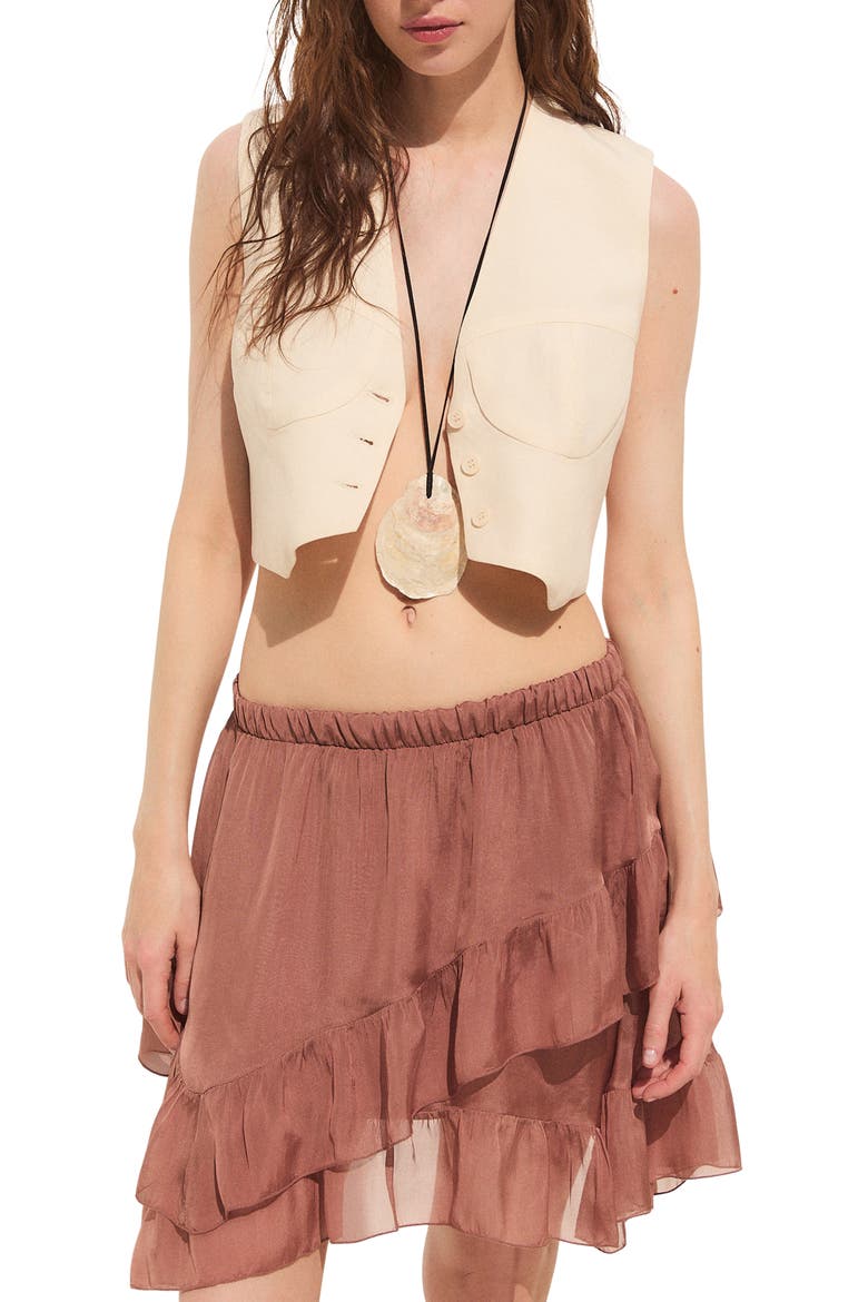 Piccola Ruffle Miniskirt, Main, color, MOCHA