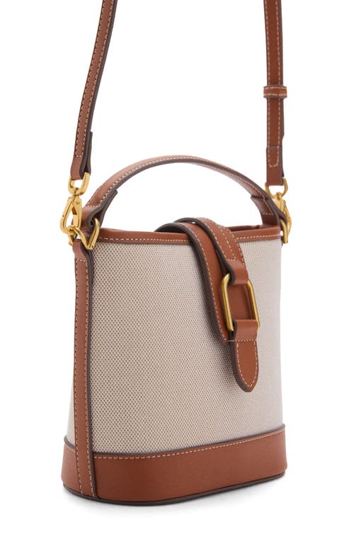 Mango Canvas & Faux Leather Bucket Bag In Brown