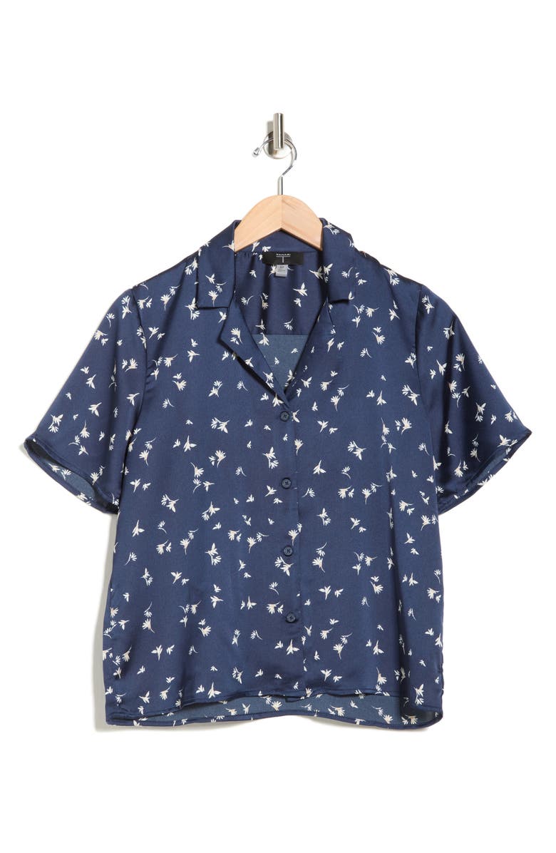 T Tahari Printed Camp Shirt, Alternate, color, Blue/ Falling Flowers