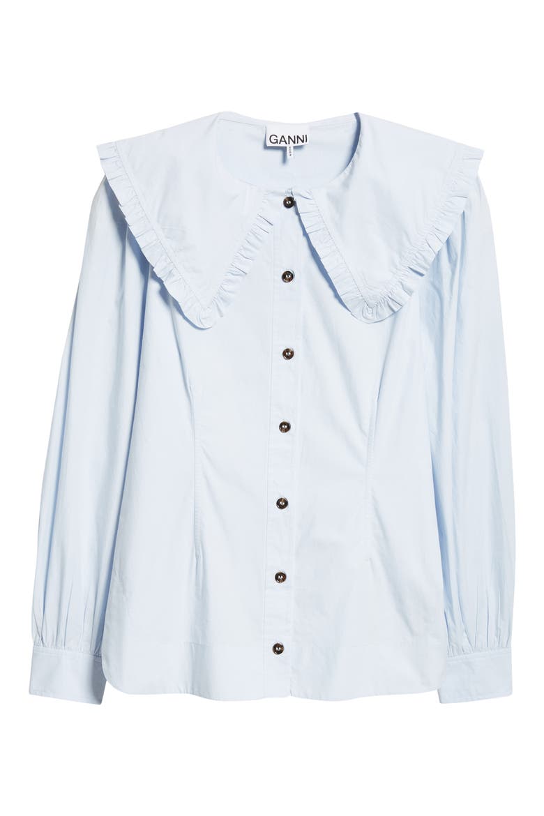 Organic Cotton Poplin Ruffle Peter Pan Collar Button-Up Shirt, Alternate, color, HEATHER