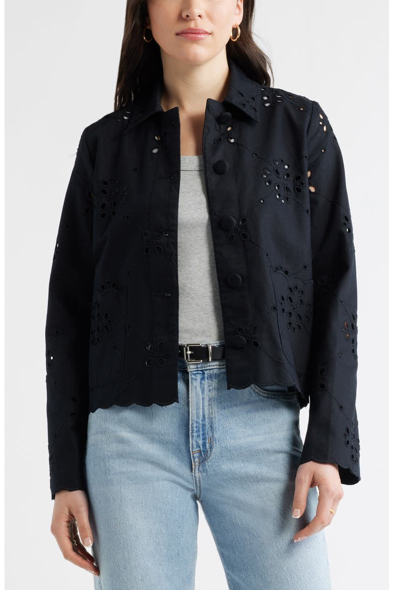 Eyelet Lace Jacket, Main, color, BLACK