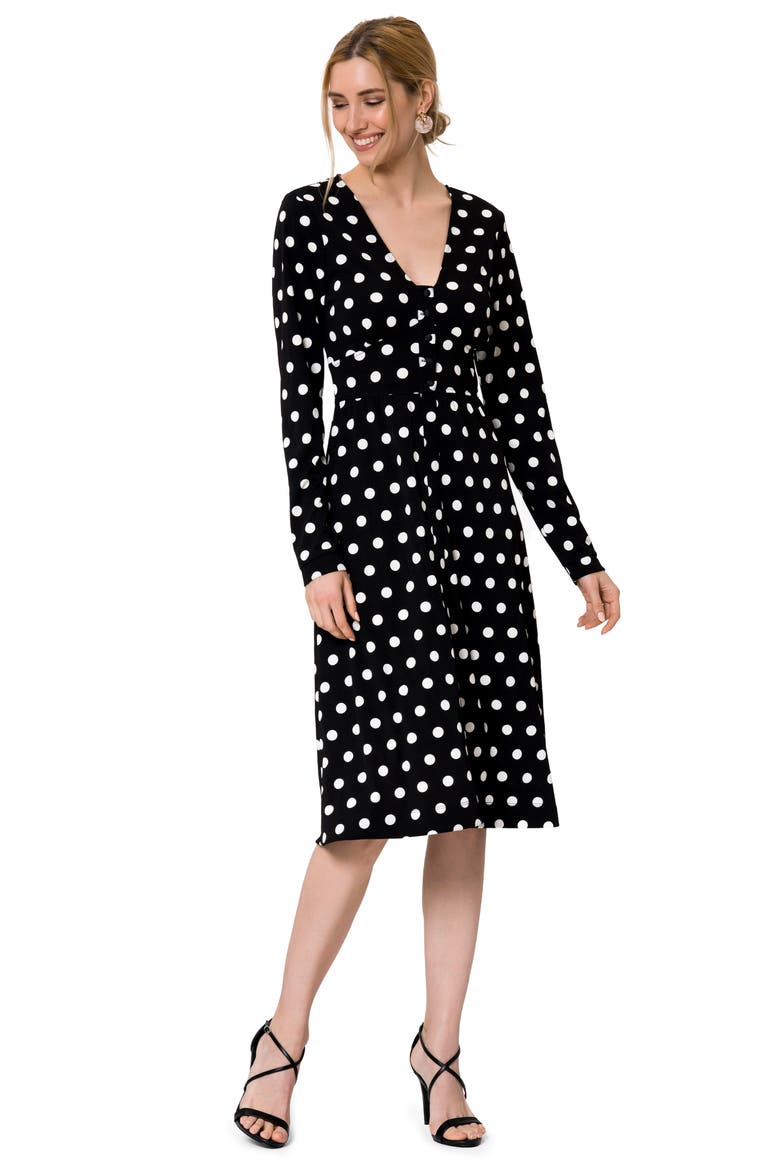 Juliana Polka Dot Long Sleeve Midi Dress, Alternate, color, POLKA BLACK