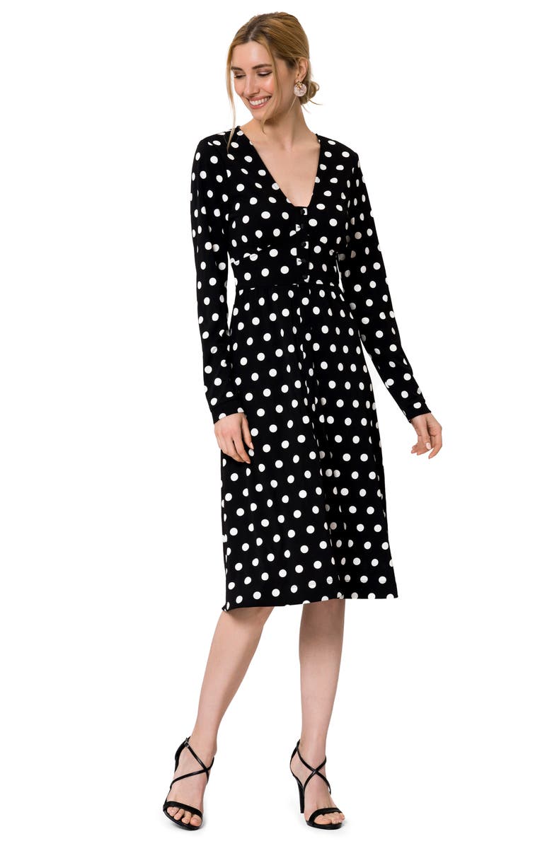 Leota Juliana Polka Dot Long Sleeve Midi Dress, Alternate, color,