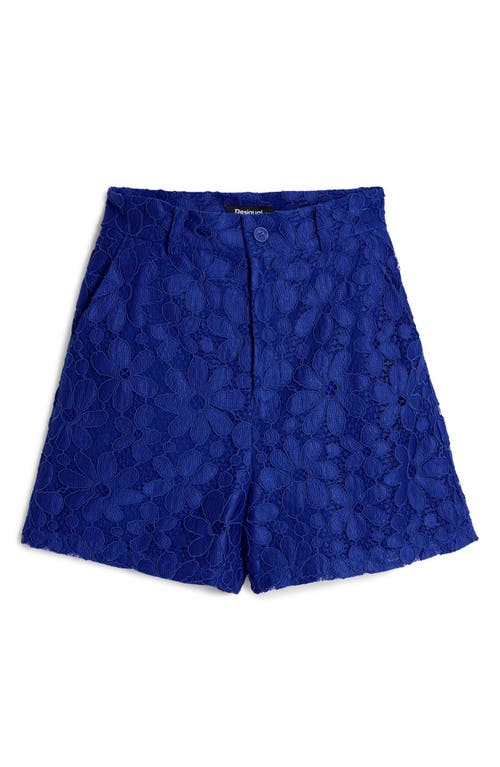 Desigual Floral Lace Shorts In Blue