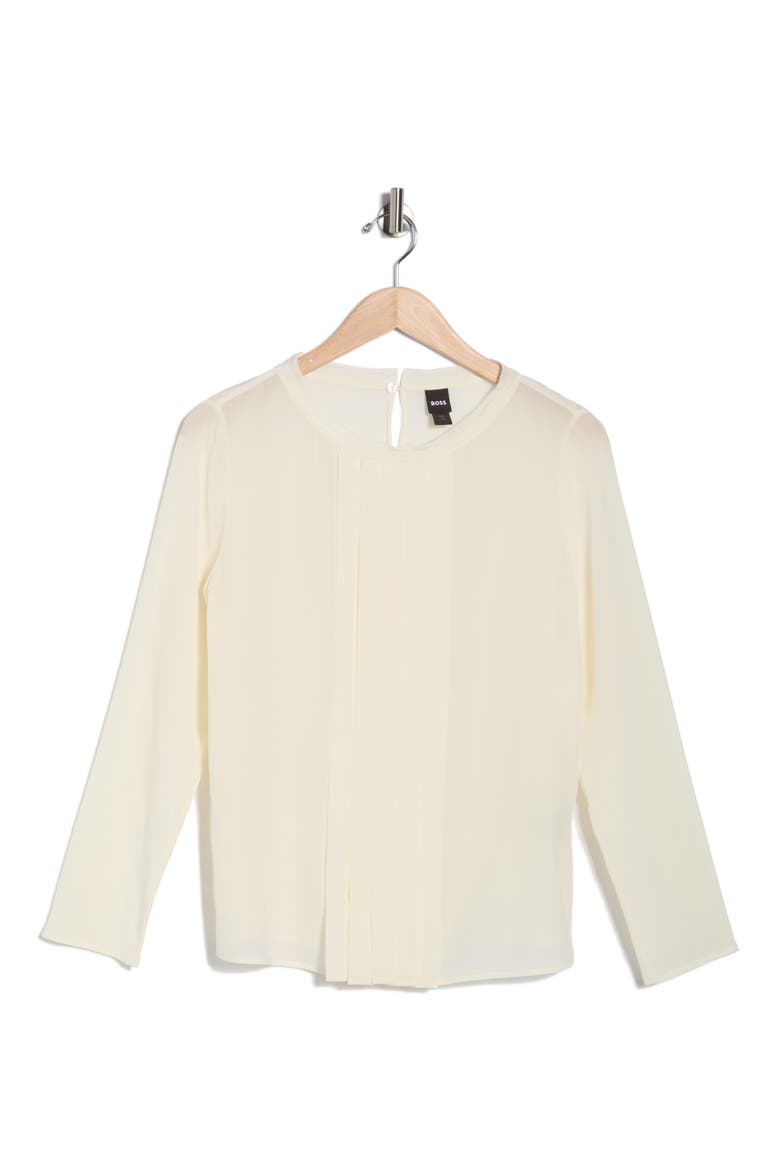 Bemiu Pleated Long Sleeve Silk Top, Alternate, color, OPEN WHITE