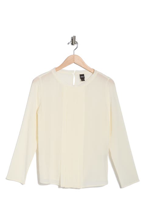 Bemiu Pleated Long Sleeve Silk Top