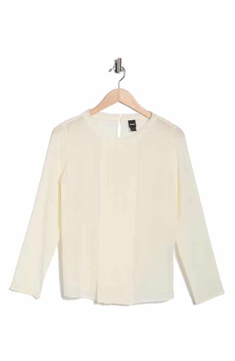 BOSS Bemiu Pleated Long Sleeve Silk Top