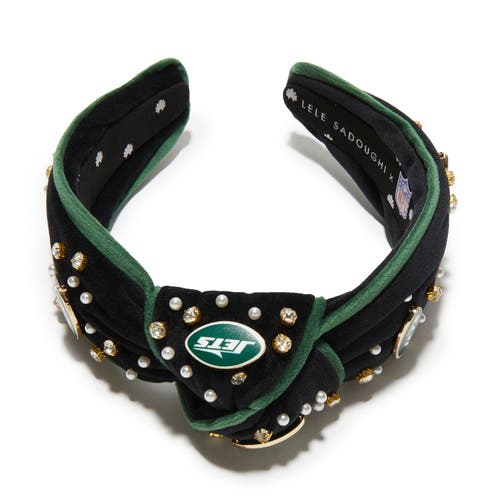 Lele Sadoughi New York Jets Embellished Knotted Headband In Gold